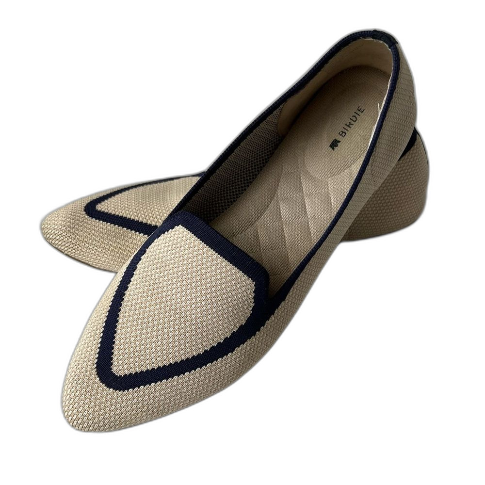 Birdies The Blackbird Eggshell Navy Flats Knit Woven Loafers Slip-ons Size 10